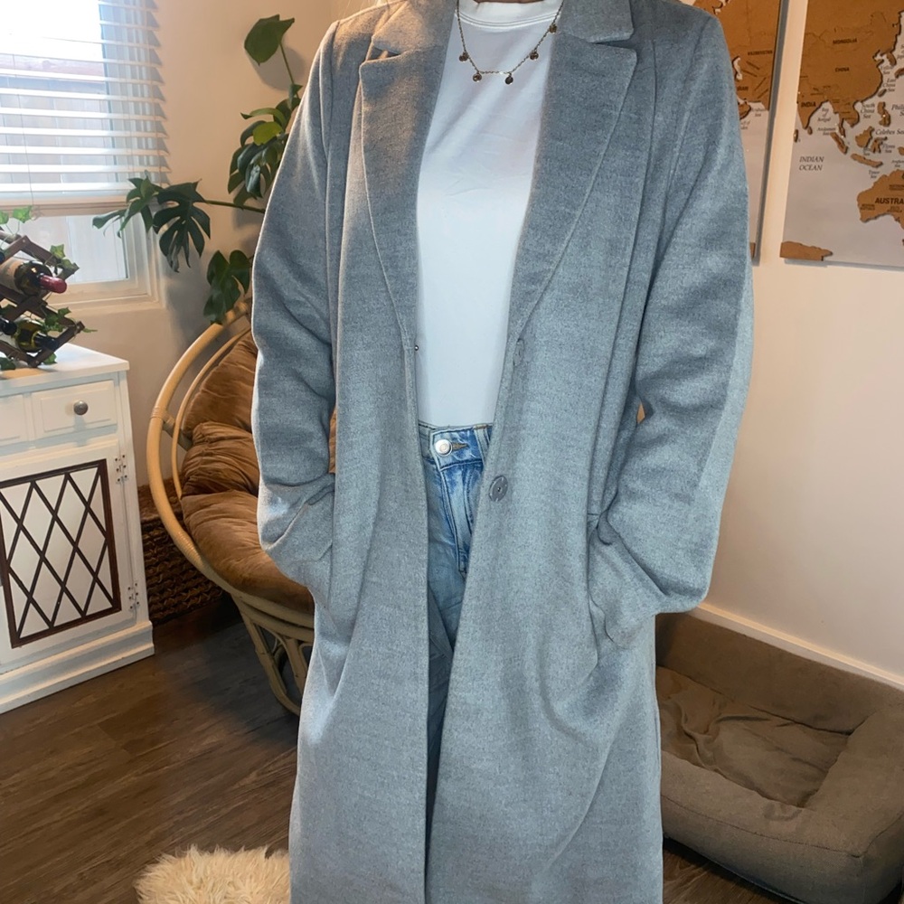 H&M Gray Longline Coat – Size Medium Stylish Gray Long Coat